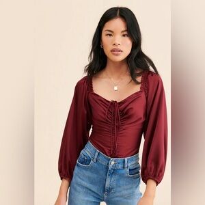 Astr the Label Silky Burgundy Cinched Bodysuit
